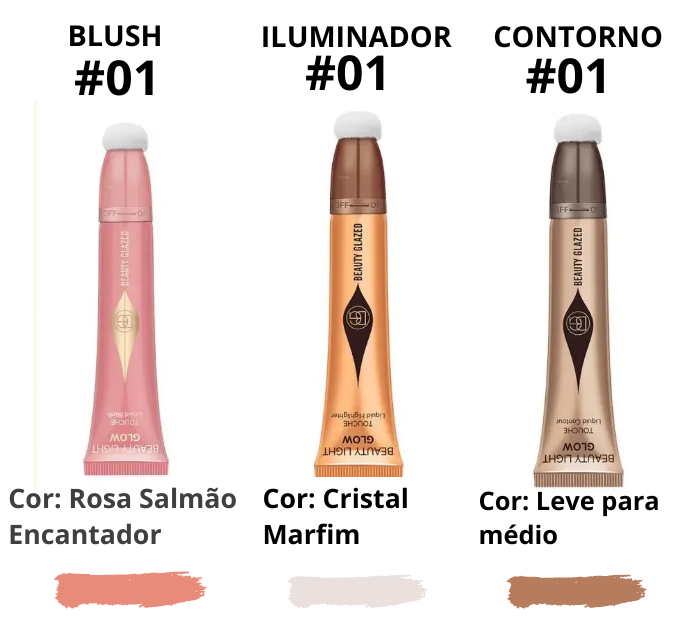 Kit Blush líquido, Contorno e Iluminador - Beauty Glazed