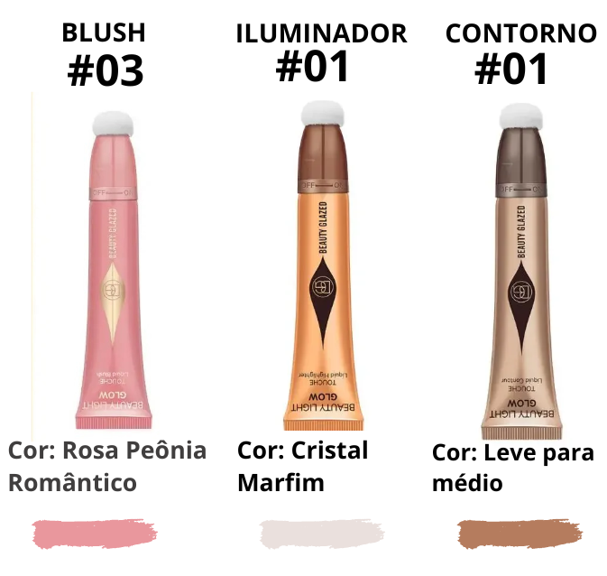Kit Blush líquido, Contorno e Iluminador - Beauty Glazed