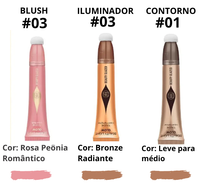 Kit Blush líquido, Contorno e Iluminador - Beauty Glazed