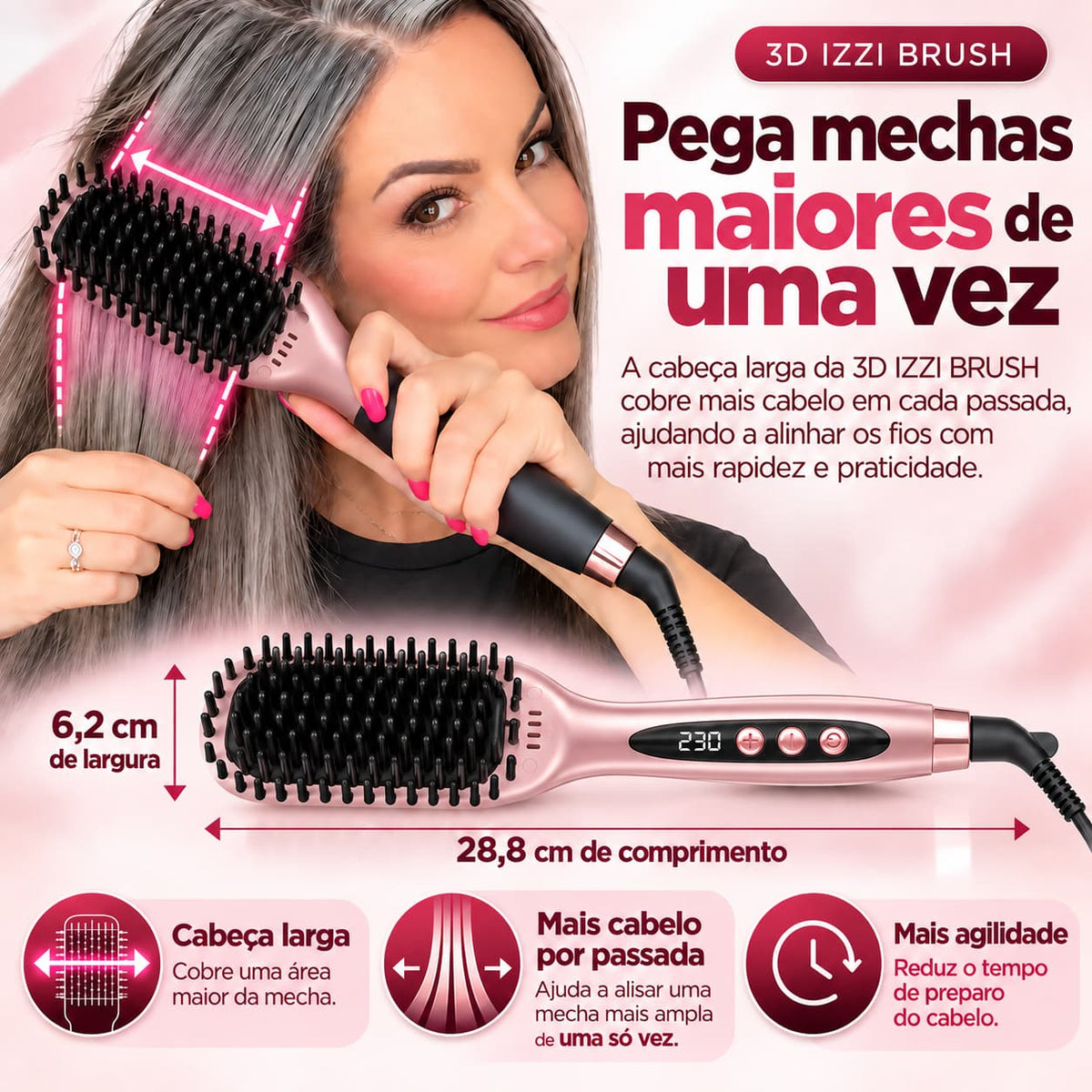 3D Izzi Brush - Escova Alisadora Rápida e Fácil