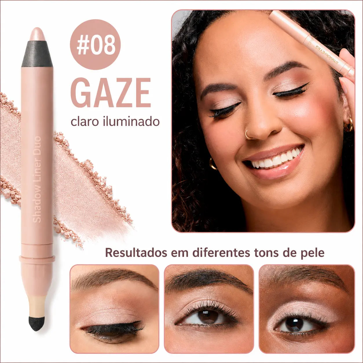 3 Unidades - Shadow Liner Duo - Delineador e Sombra com Esponja Esfumadora