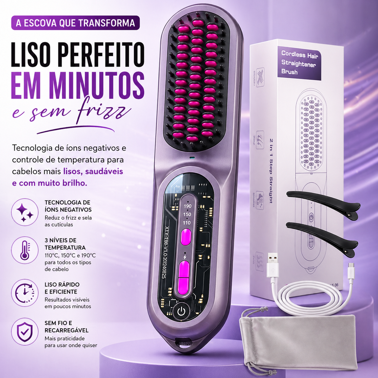 3D Porta Brush 2.0 - Escova Portátil Sem Fio Com Bateria de 60 minutos