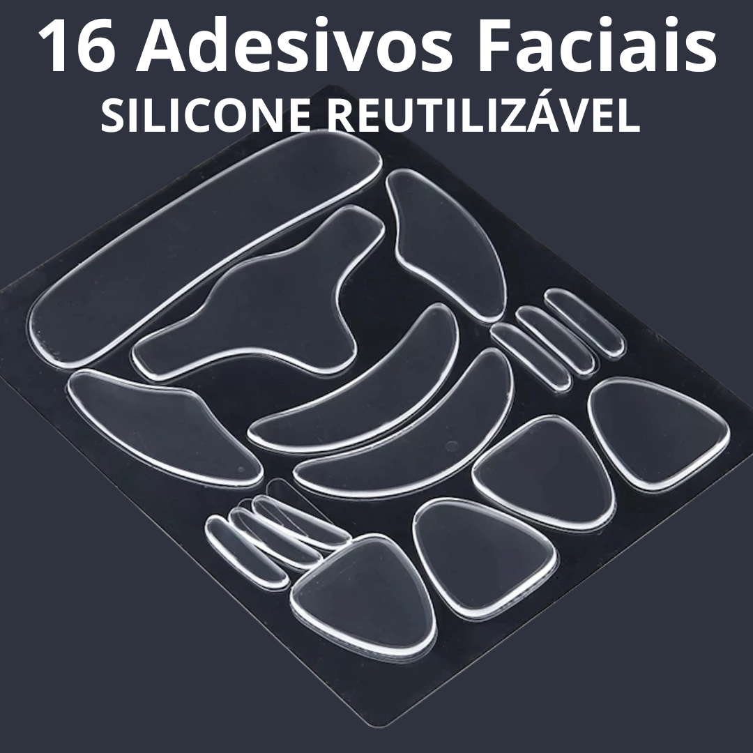 16 Adesivos de Silicone Reutilizaveis Anti-Rugas e Linhas de Expressão para rosto