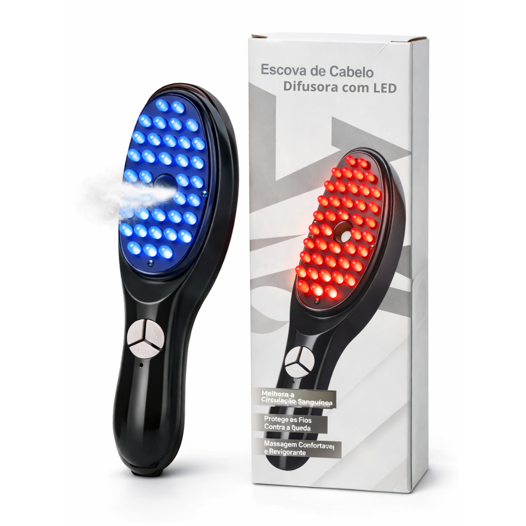 Escova Difusora Com Led e Massagem - LED BRUSH 4 EM 1