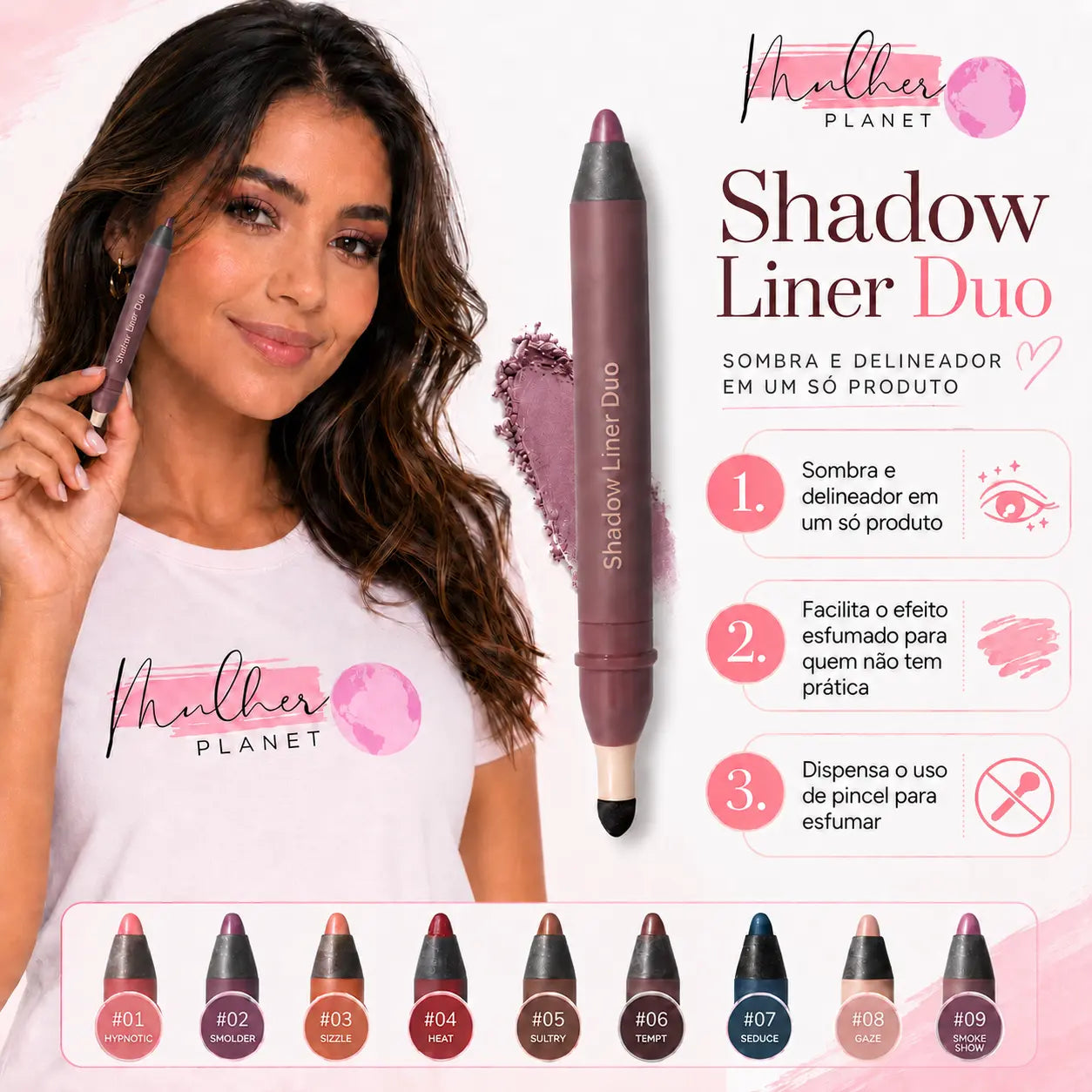 3 Unidades - Shadow Liner Duo - Delineador e Sombra com Esponja Esfumadora