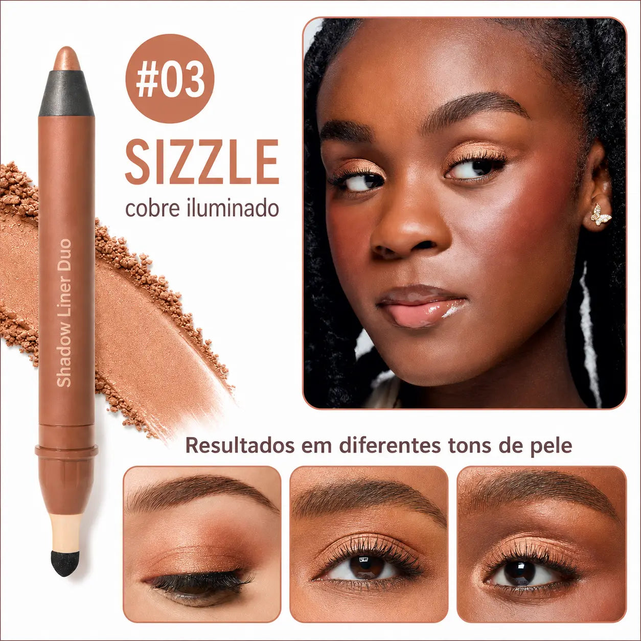 3 Unidades - Shadow Liner Duo - Delineador e Sombra com Esponja Esfumadora