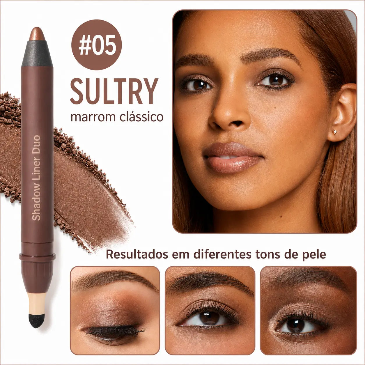3 Unidades - Shadow Liner Duo - Delineador e Sombra com Esponja Esfumadora