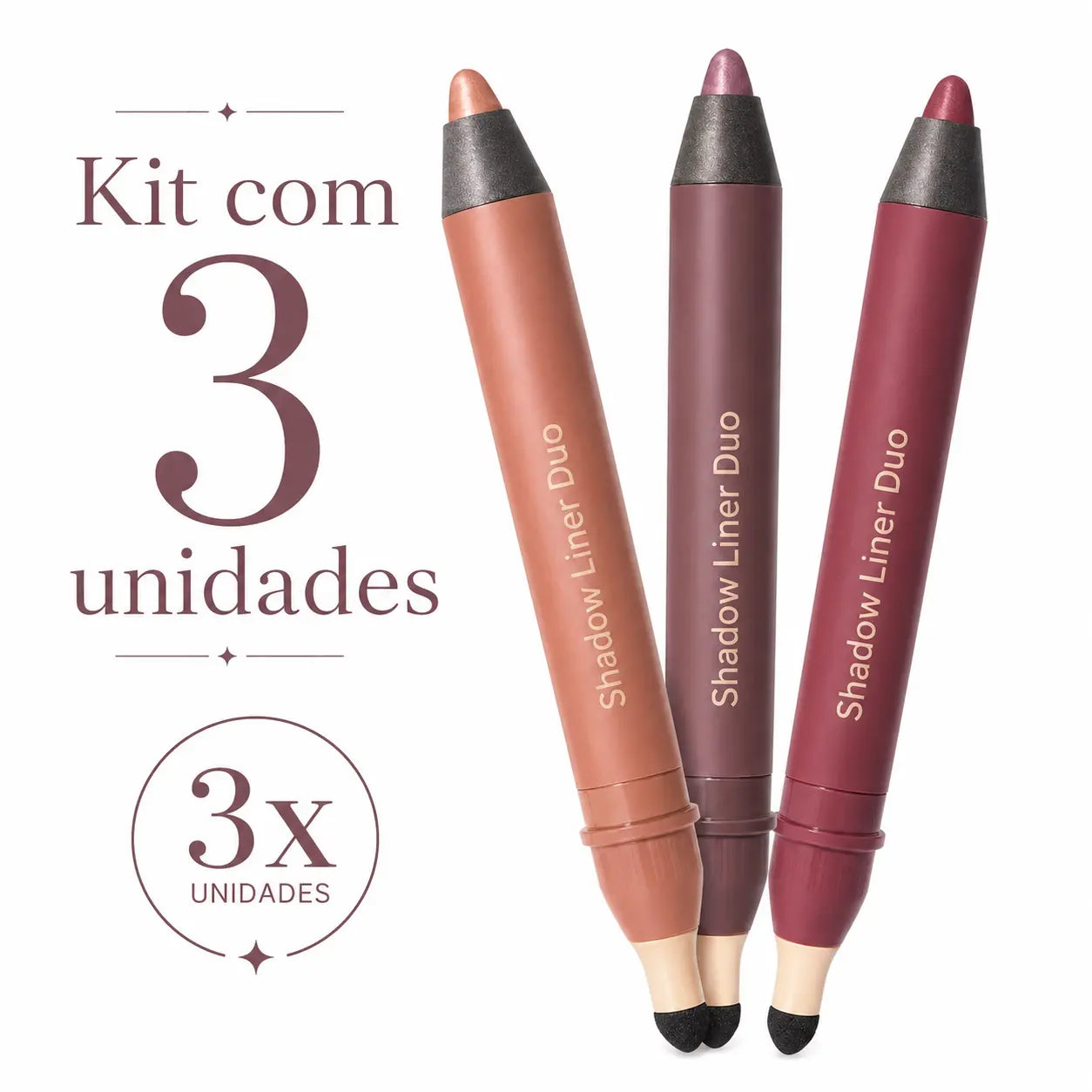 3 Unidades - Shadow Liner Duo - Delineador e Sombra com Esponja Esfumadora