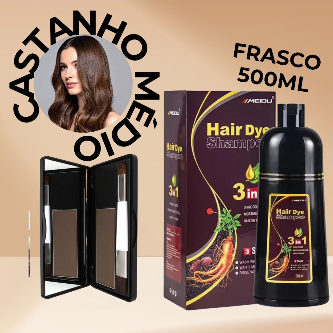 Kit coloração - Permanente + Temporário (Shampoo Tonalizante e Retocador de Raiz)